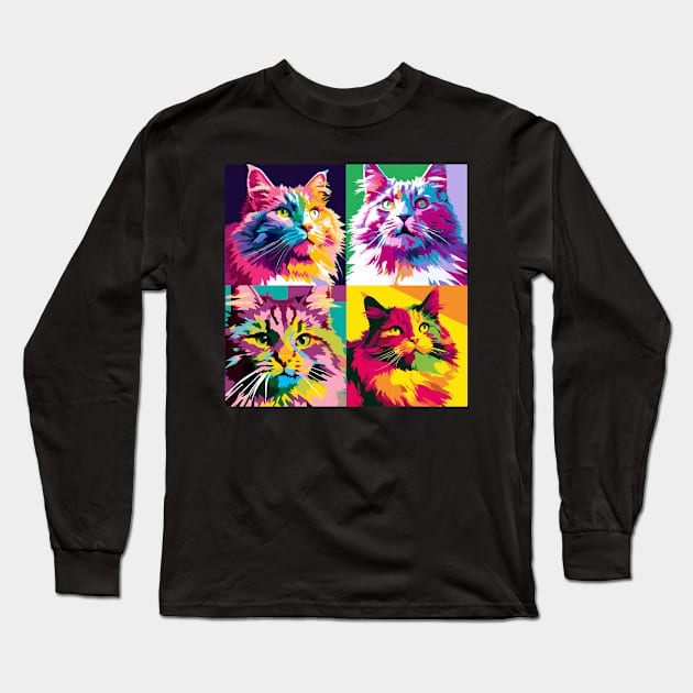 Norwegian Forest Cat Pop Art - Cat Lover Gift Long Sleeve T-Shirt by PawPopArt